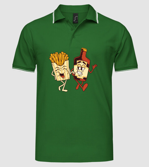 Ketchup + cartofi prăjiți model verde pe tricou