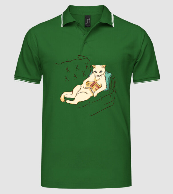 Odihnă Pisică model verde pe tricou