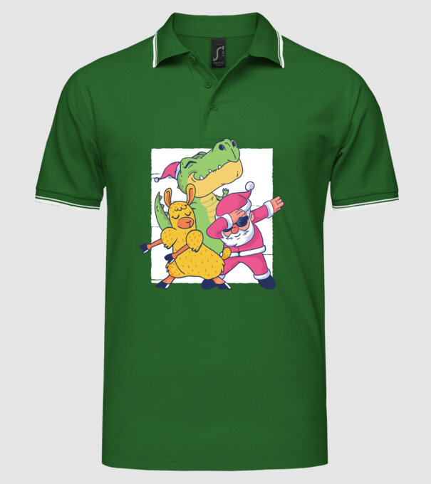 Moș Crăciun Llama T-rex DAB pentru Crăciun model verde pe tricou