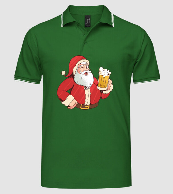 Moș Crăciun cu bere tricou amuzant model verde pe tricou