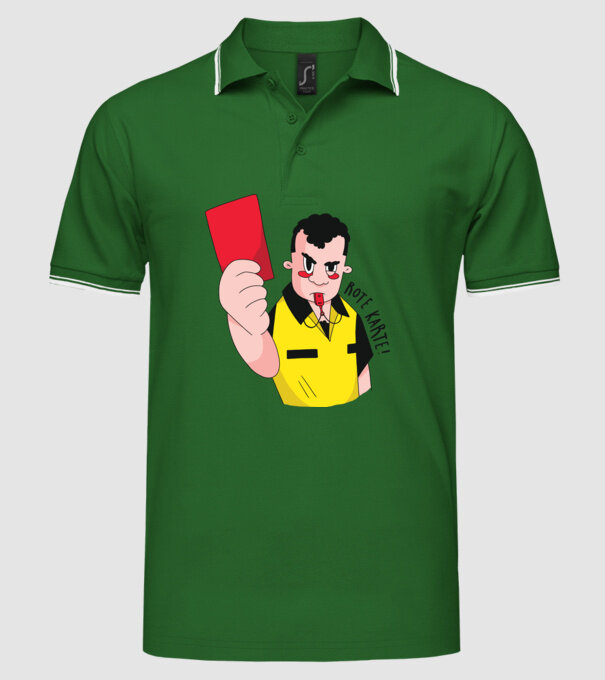 Cartonaș roșu model verde pe tricou