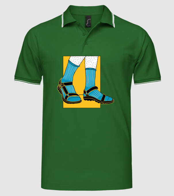 Sandale cu șosete model verde pe tricou