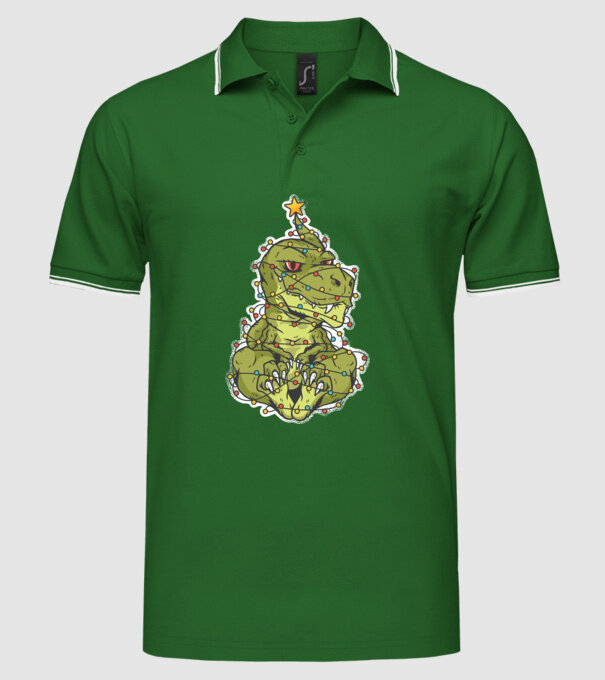 Dinozaur T-rex Pom de Crăciun tricou model verde pe tricou