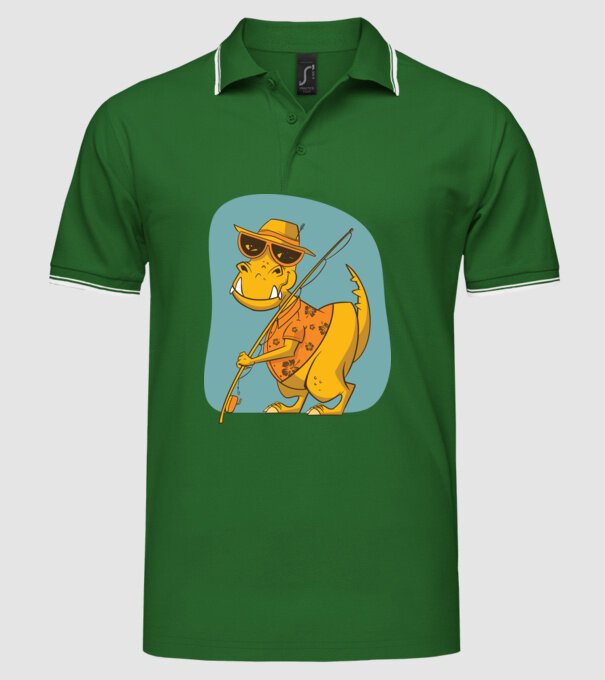 T-rex Pescar model verde pe tricou