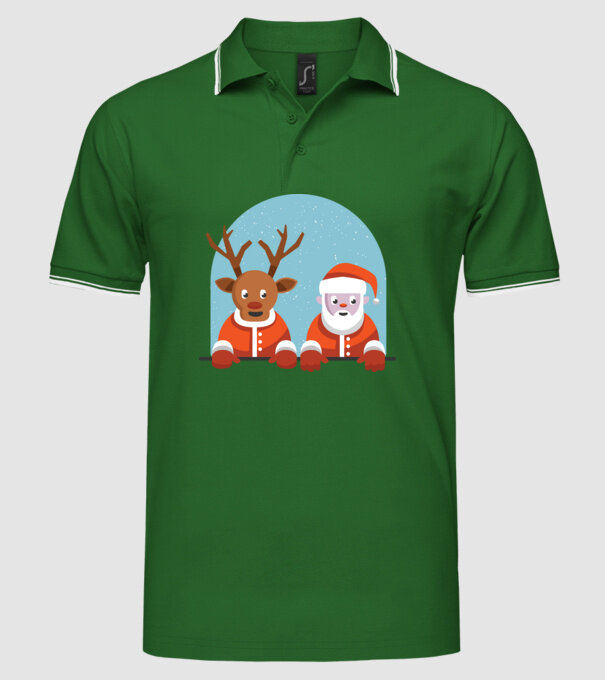 Moș Crăciun și Ren tricou de Crăciun T-shirt model verde pe tricou