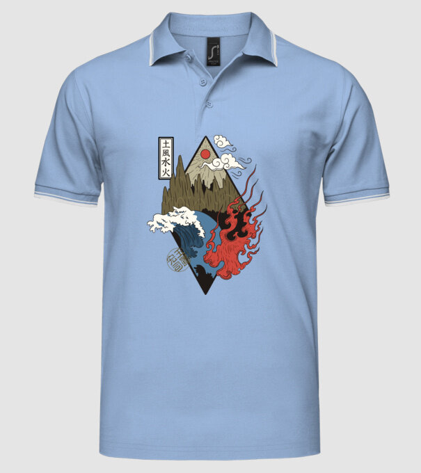 4 Elemente - Foc, Apă, Pământ, Aer model albastru deschis pe tricou