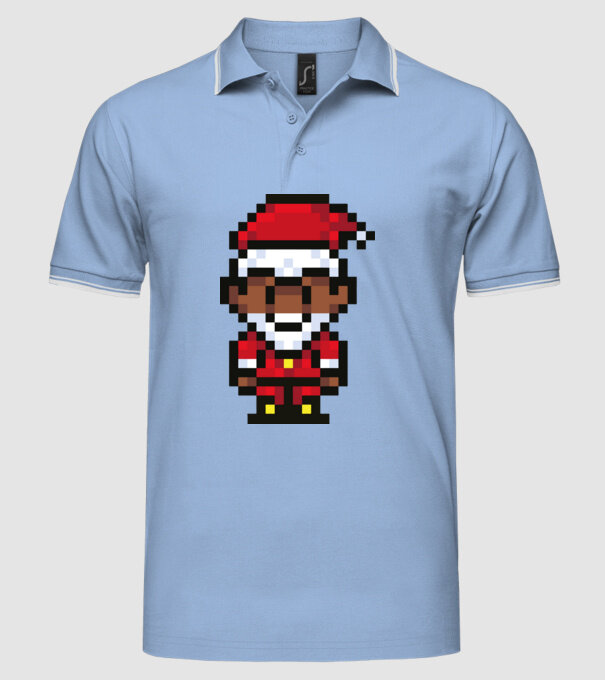 8bit pixel Moș Crăciun model albastru deschis pe tricou