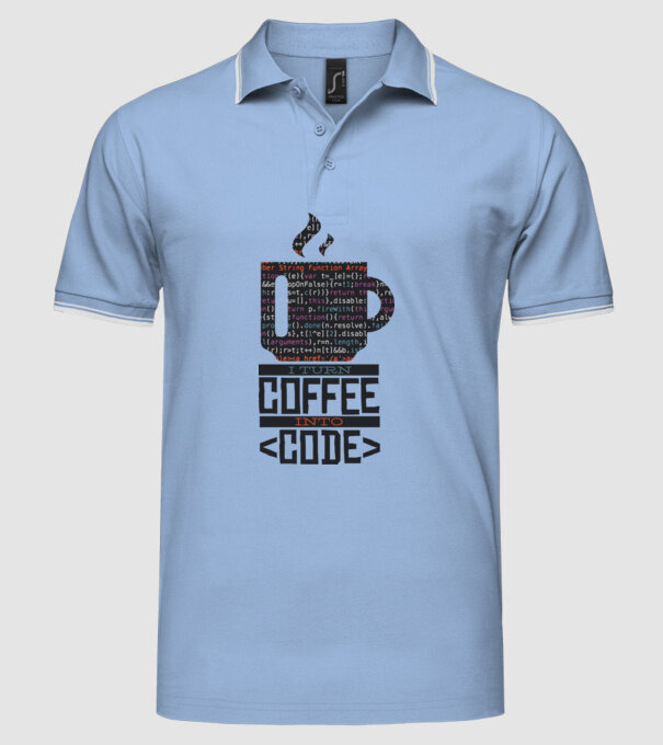 Transform cafeaua în cod - tricou programator model albastru deschis pe tricou