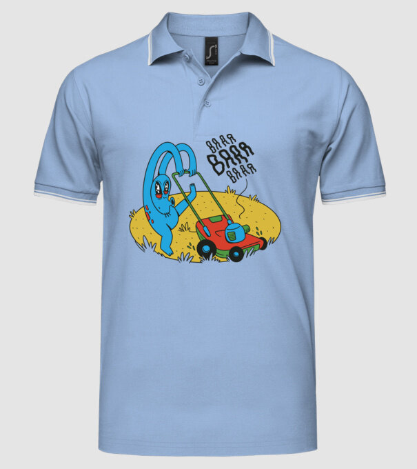 Alien cu Mașină de tuns iarba model albastru deschis pe tricou
