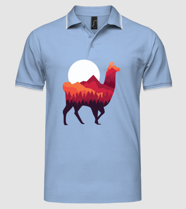 Pădure Alpaca model albastru deschis pe tricou