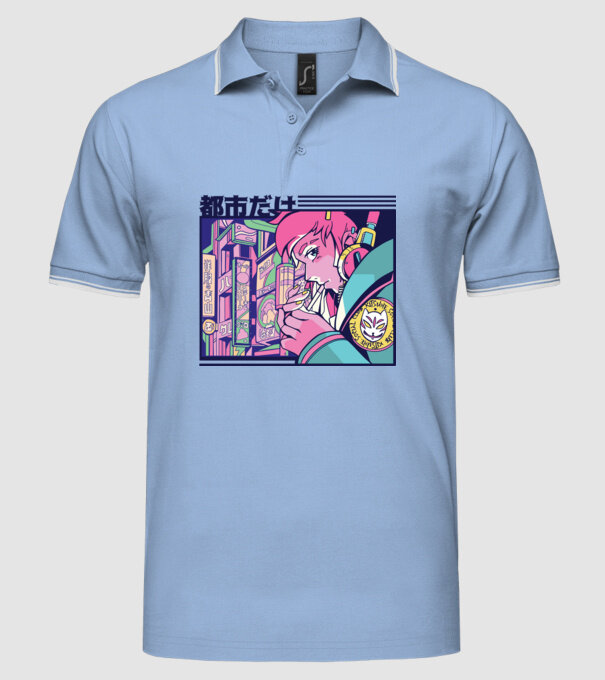 Anime Țigaretă model albastru deschis pe tricou