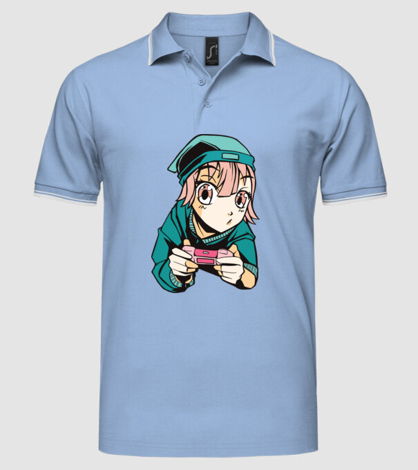 Anime fată Gamer model albastru deschis pe tricou