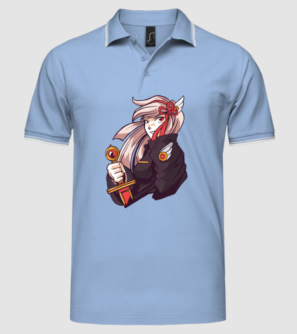 fată Anime cu sabie model albastru deschis pe tricou
