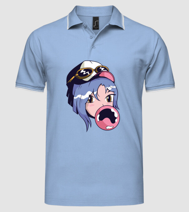 fată Anime cu gumă de mestecat model albastru deschis pe tricou
