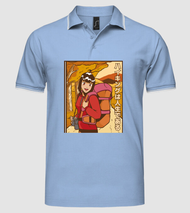 Anime fată Excursionistă model albastru deschis pe tricou