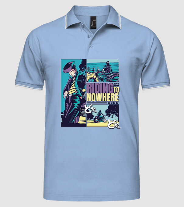 Anime Vaporwave Riding Nowhere model albastru deschis pe tricou