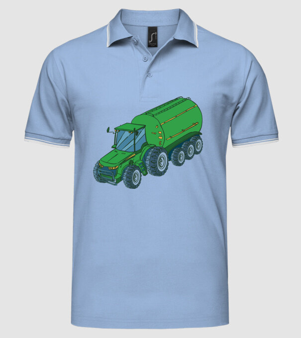 Tractor de recoltare model albastru deschis pe tricou