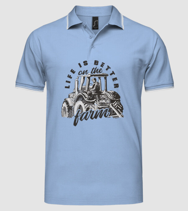Viața este mai bună la fermă cu tractor model albastru deschis pe tricou