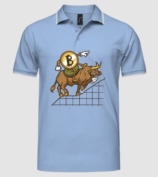 Taur Bitcoin model albastru deschis pe tricou