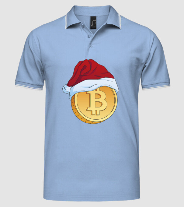 Crăciun Bitcoin model albastru deschis pe tricou