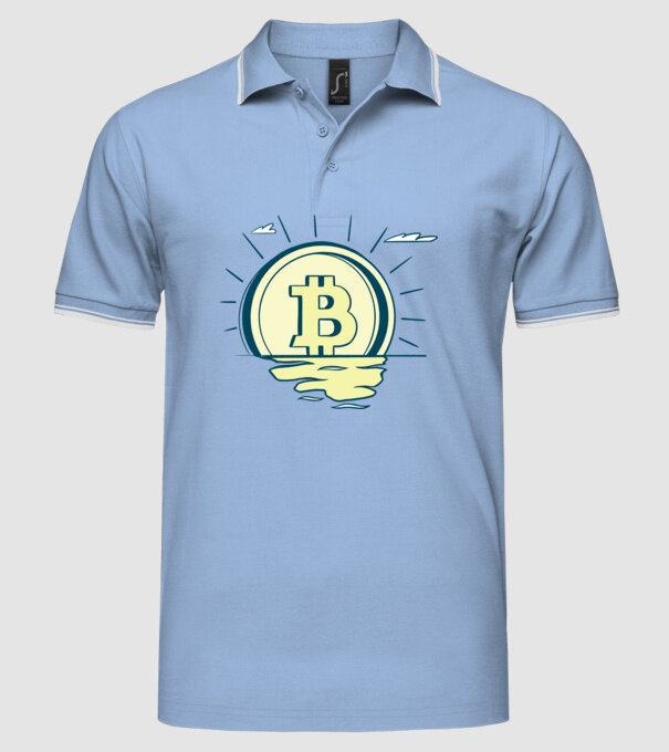 Bitcoin sunrise model albastru deschis pe tricou