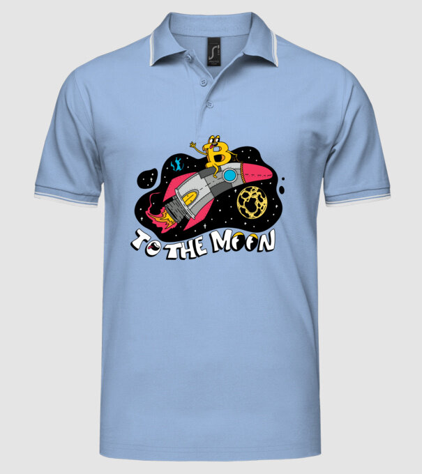 Bitcoin to the moon model albastru deschis pe tricou