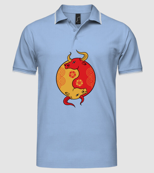 Bivol Yin Yang model albastru deschis pe tricou