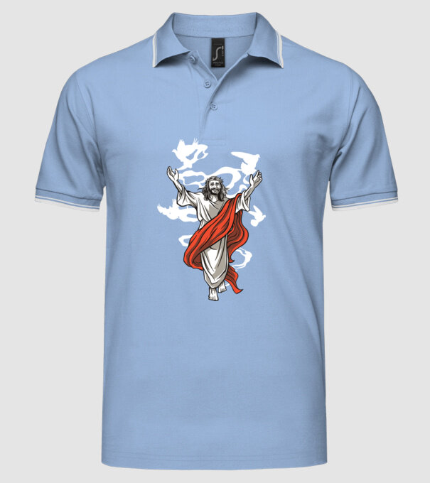 Isus fericit tricou creștin model albastru deschis pe tricou