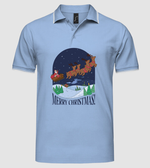 Crăciun Fericit Moș Crăciun cu reni model albastru deschis pe tricou