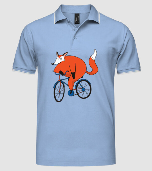 Vulpe cu bicicletă model albastru deschis pe tricou