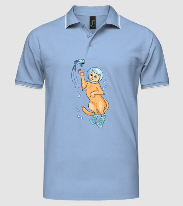 Pisică Scafandru model albastru deschis pe tricou