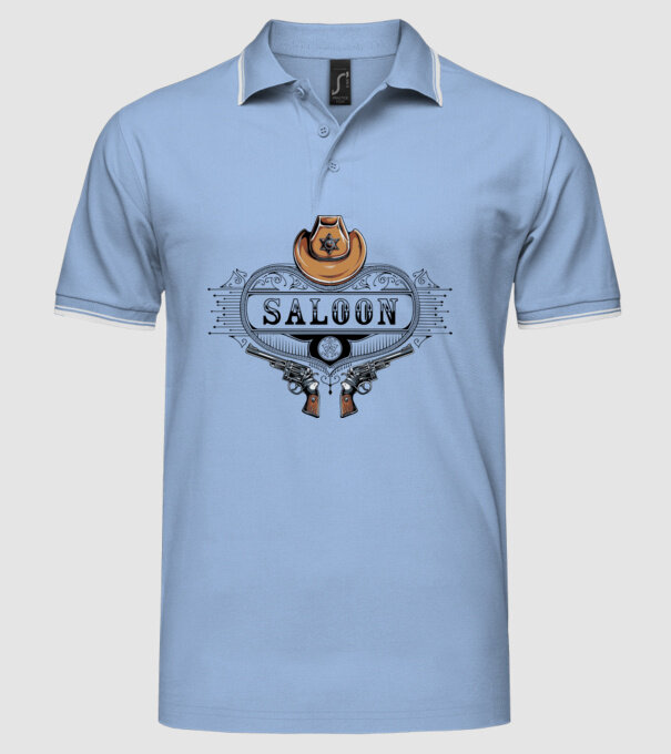 Cowboy saloon western model albastru deschis pe tricou
