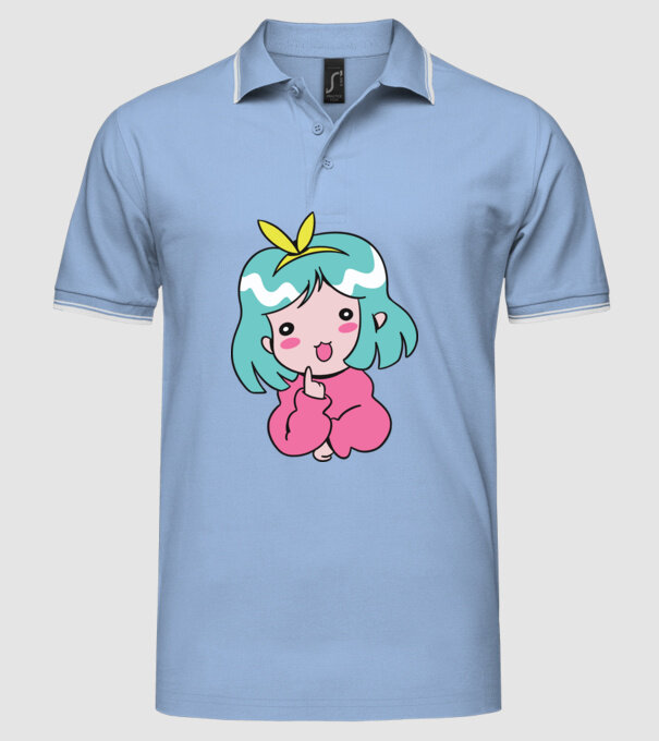 Fetiță drăguță Anime model albastru deschis pe tricou