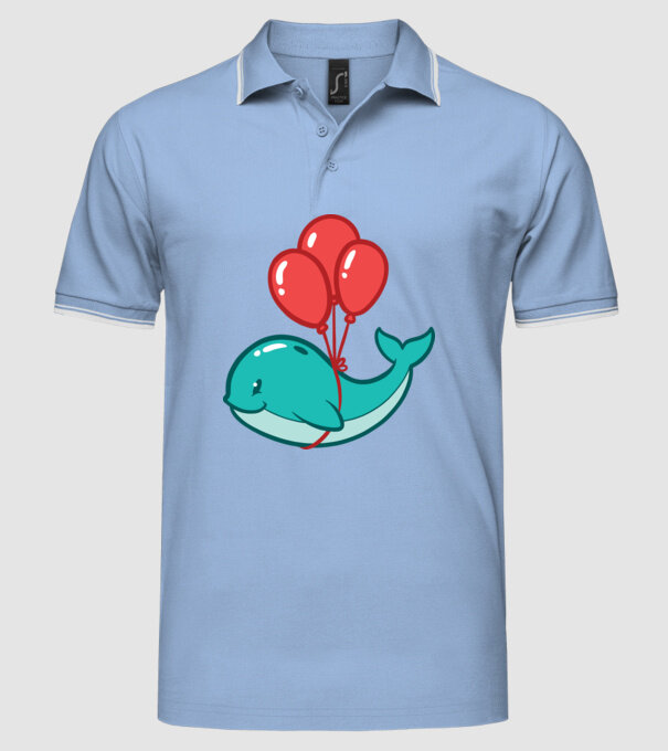 Balenă Drăguță cu Balon model albastru deschis pe tricou