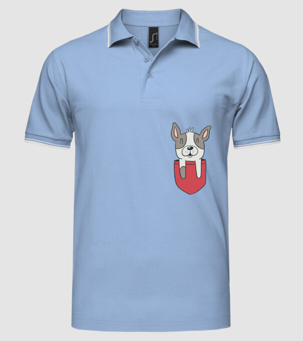 Buzunar pentru Bulldog francez drăguț model albastru deschis pe tricou