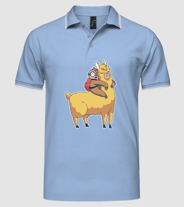 Leneș drăguț cu Lama școlar model albastru deschis pe tricou
