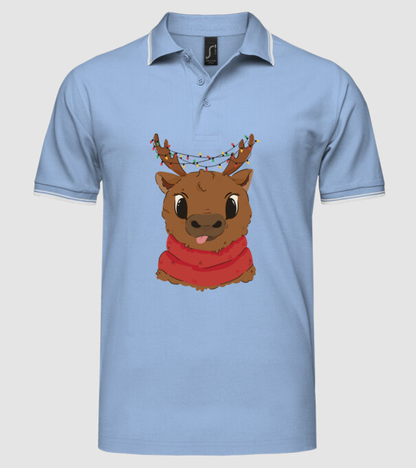 Ren drăguț de Crăciun model albastru deschis pe tricou