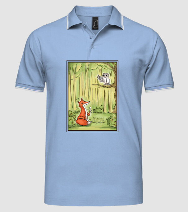 Vulpe drăguț cu bufniță model albastru deschis pe tricou