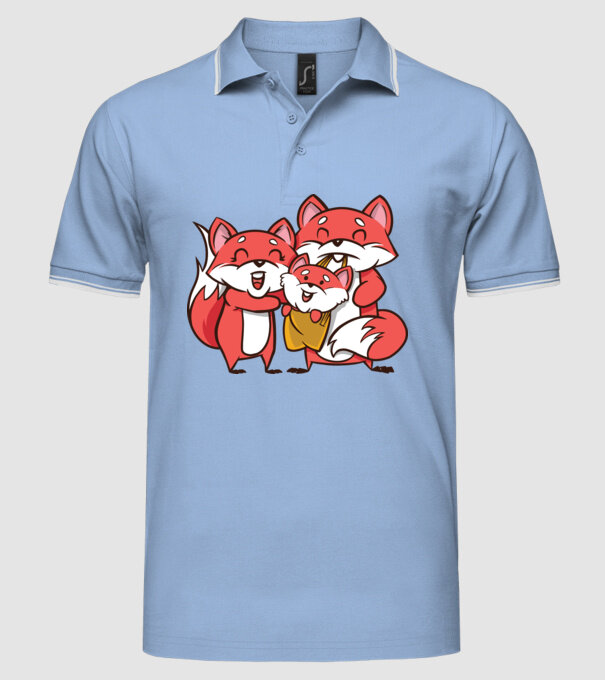 Familie Vulpe drăguță model albastru deschis pe tricou