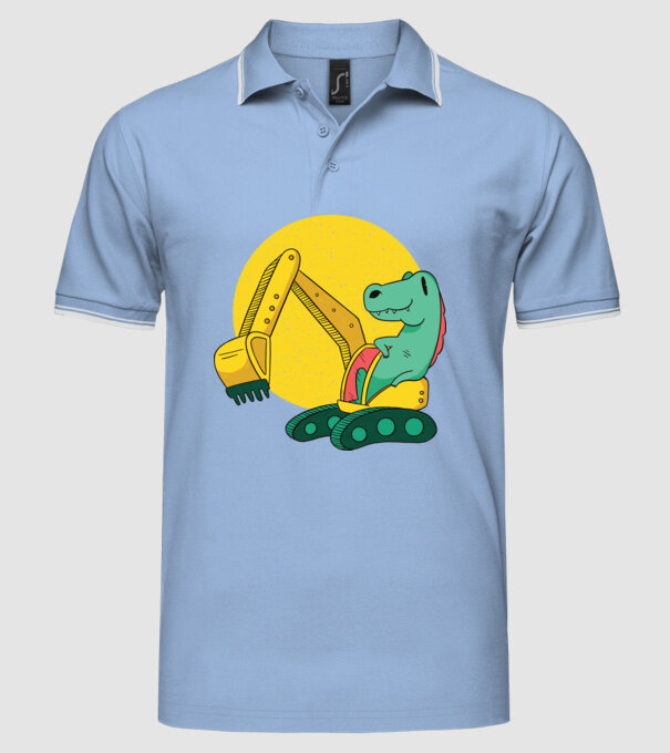 Excavator dinozaur model albastru deschis pe tricou