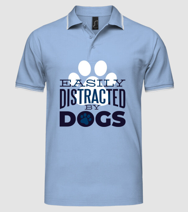 Easily Distracted By Dogs Tricou cu Câine amuzant model albastru deschis pe tricou