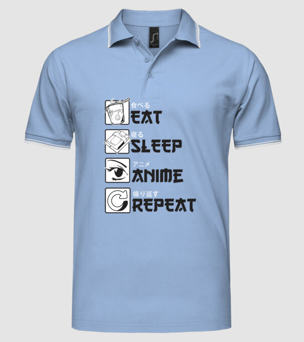 Eat Sleep Anime Repeat model albastru deschis pe tricou