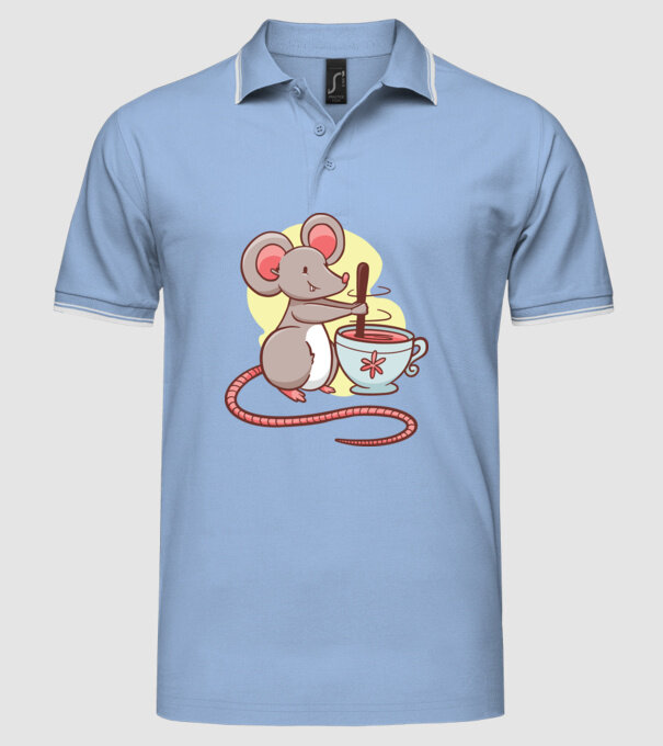Șoarece cu ceai model albastru deschis pe tricou