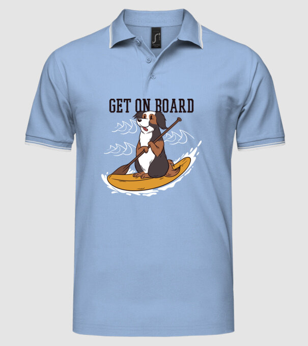 Câine vâslind model albastru deschis pe tricou