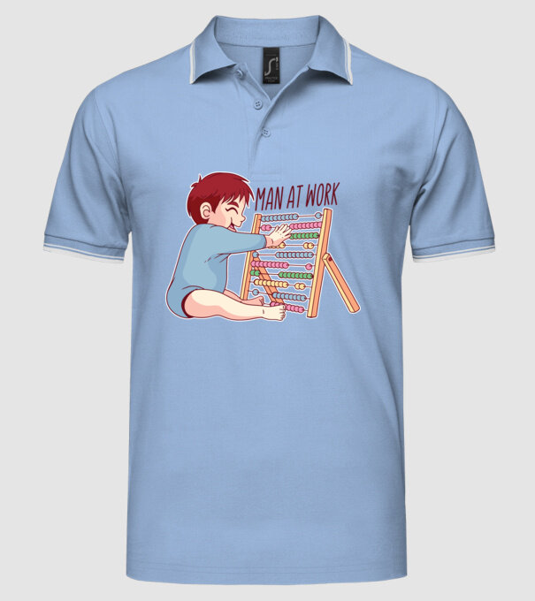 Bărbat la lucru tricou amuzant model albastru deschis pe tricou