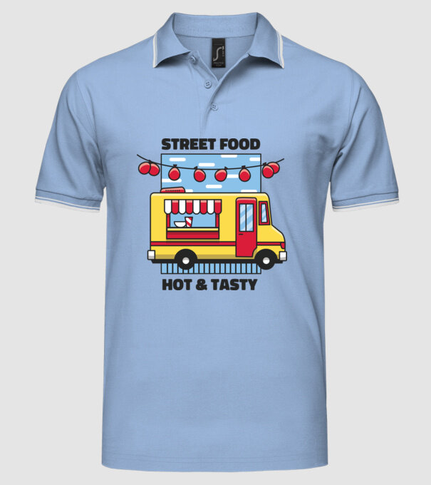 Foodtruck model albastru deschis pe tricou