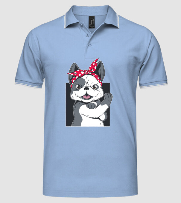 Bulldog Francez model albastru deschis pe tricou