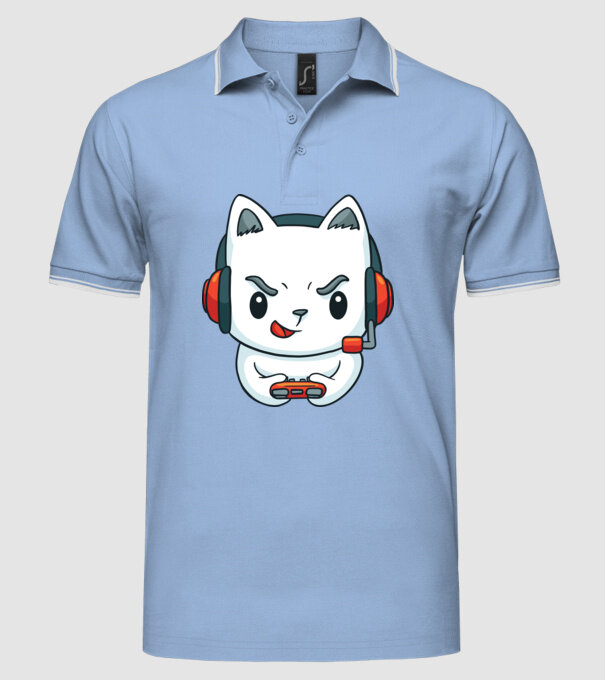 Pisică Gamer model albastru deschis pe tricou