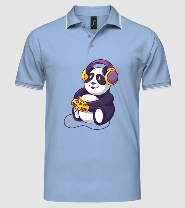 Gamer Panda model albastru deschis pe tricou