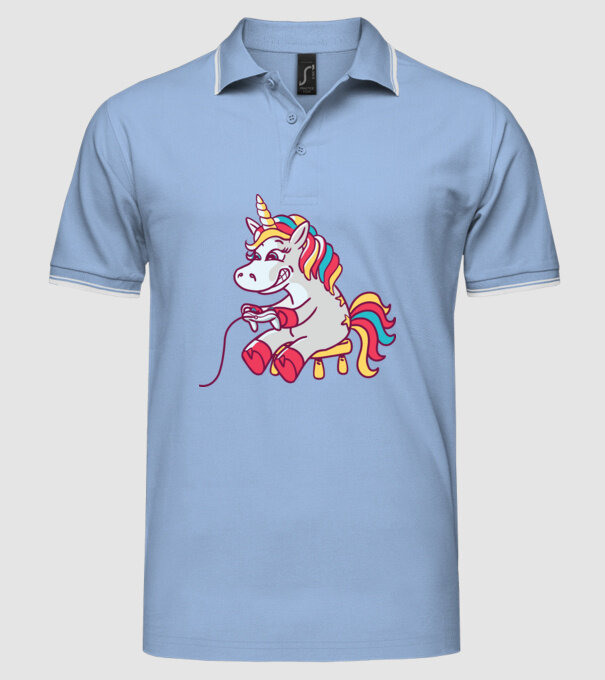 Gamer Unicorn model albastru deschis pe tricou